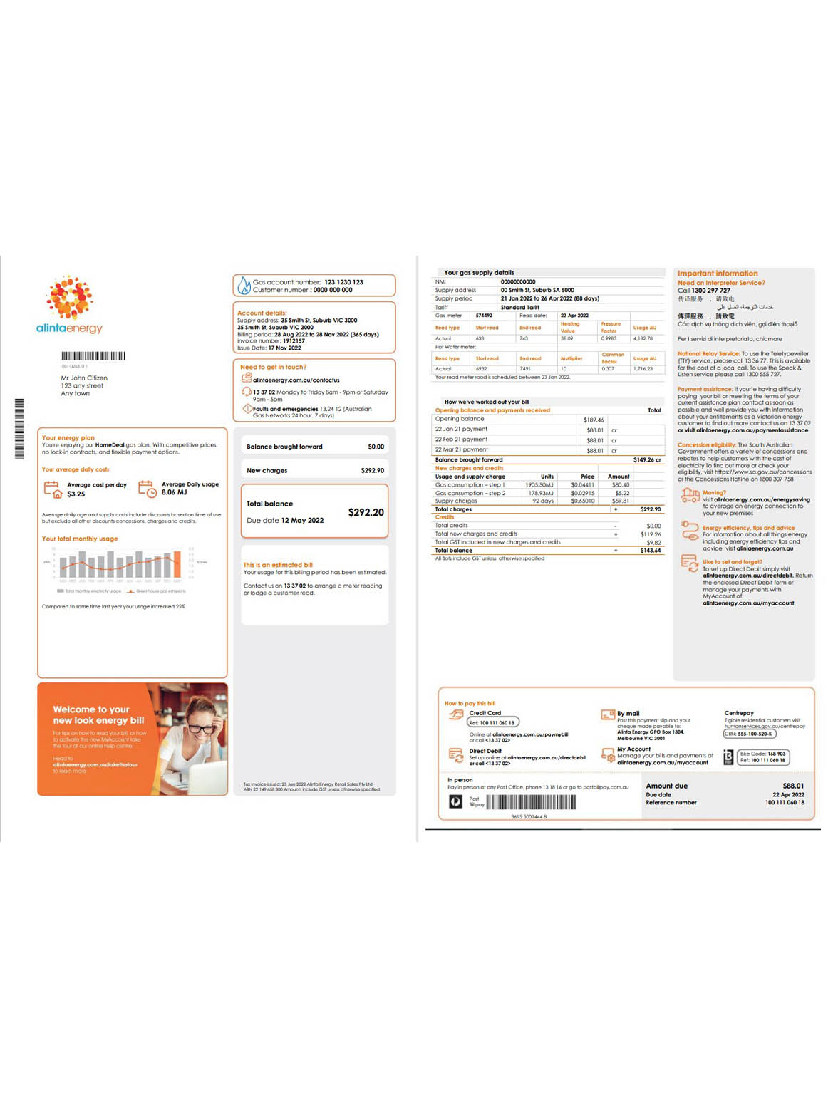 Australia Alinta energy gas utility bill