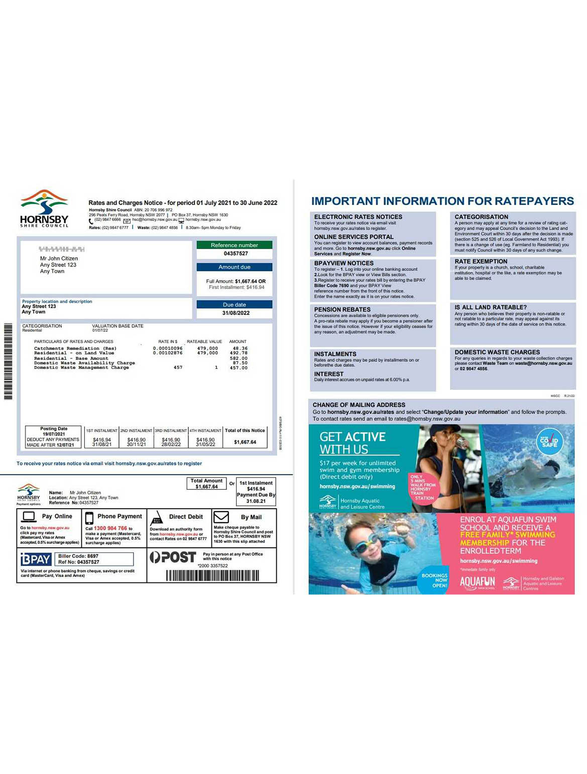 Australia NSW hornsby shire council utility bill