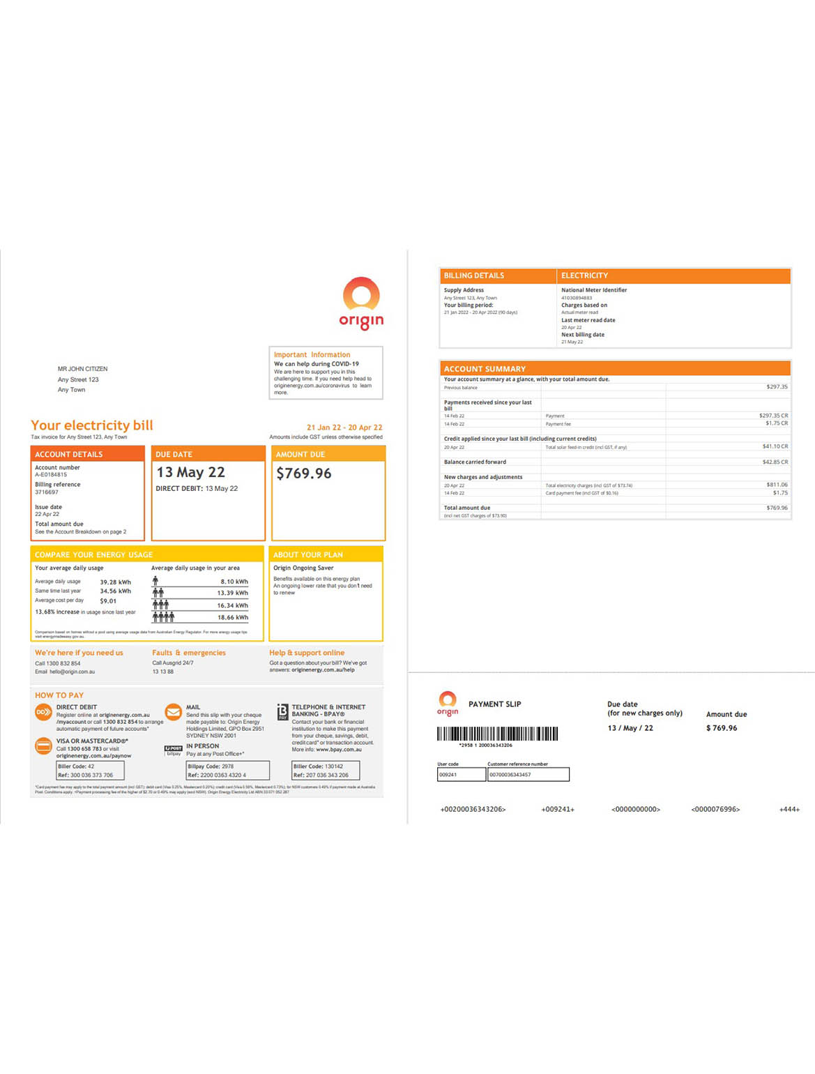 Australia Origin utility bill