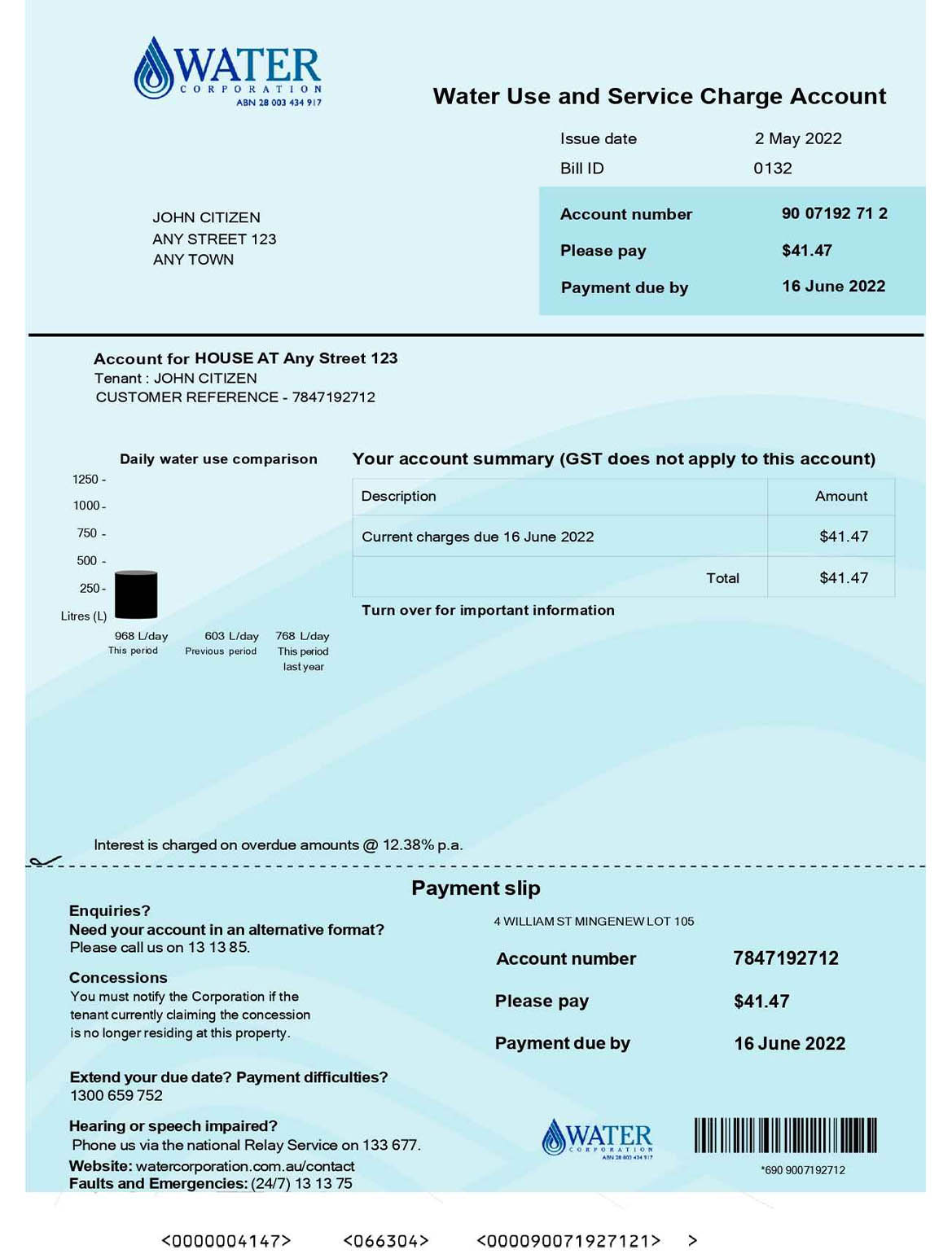 Australia water corporation WA utility bill