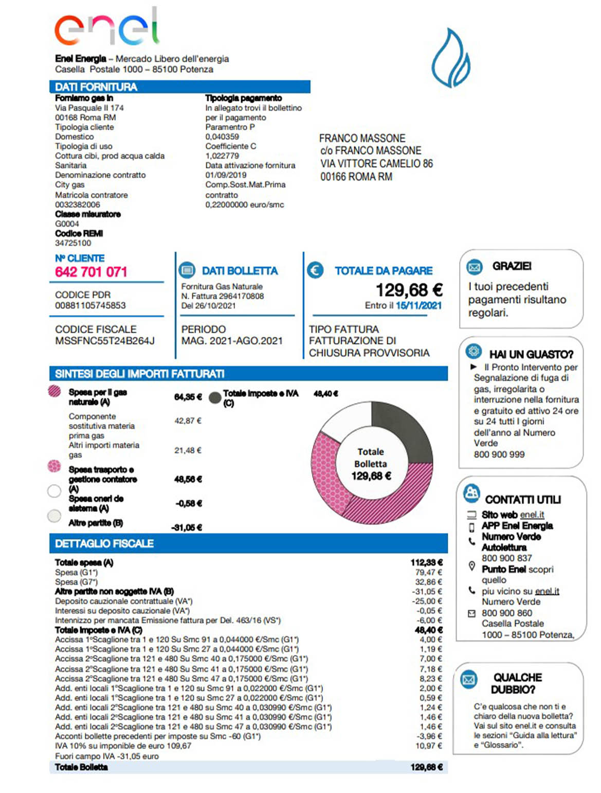 Italy Enel energia utility bill