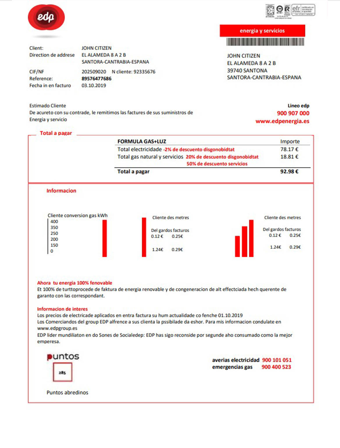 Spain EDP Energia utility bill