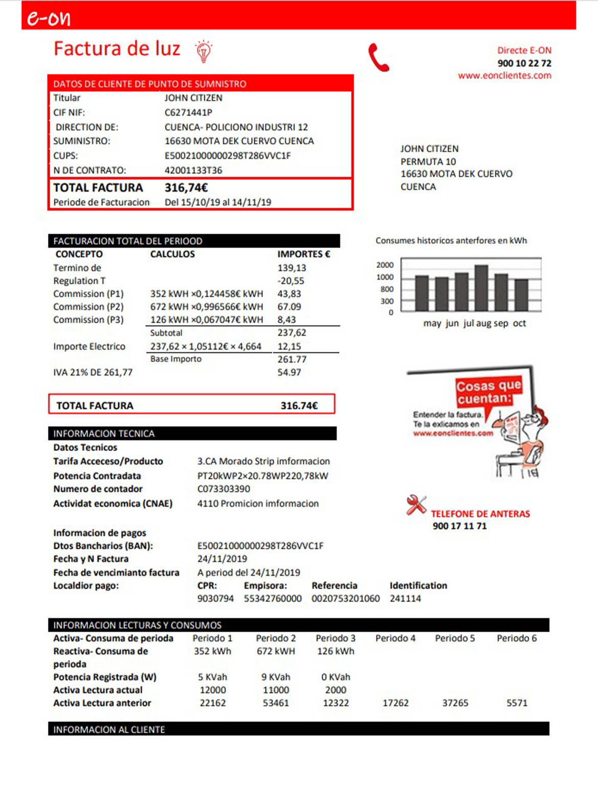 Spain E.ON electricity utility bill