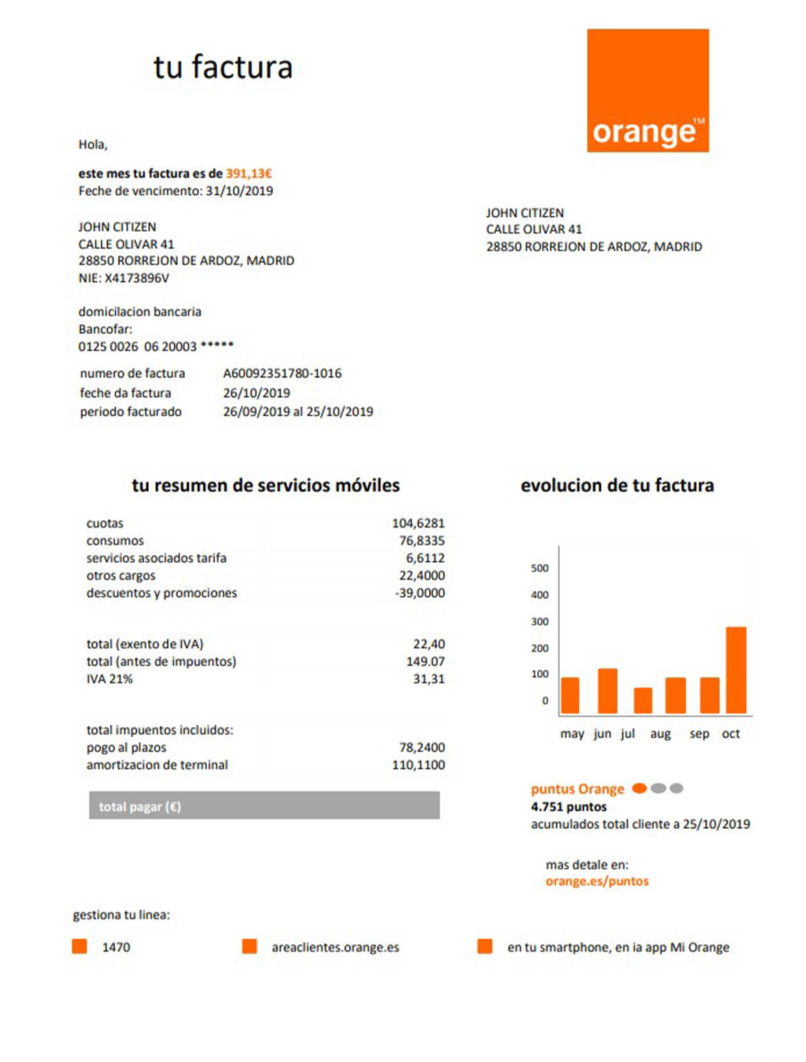 Spain Orange easy fillable utility bill
