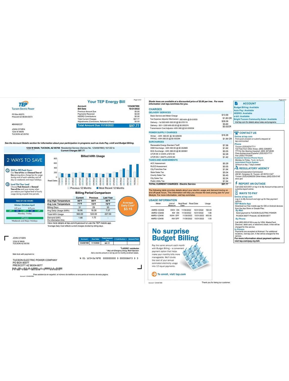 USA Arizona Tucson electric power (TEP) utility bill