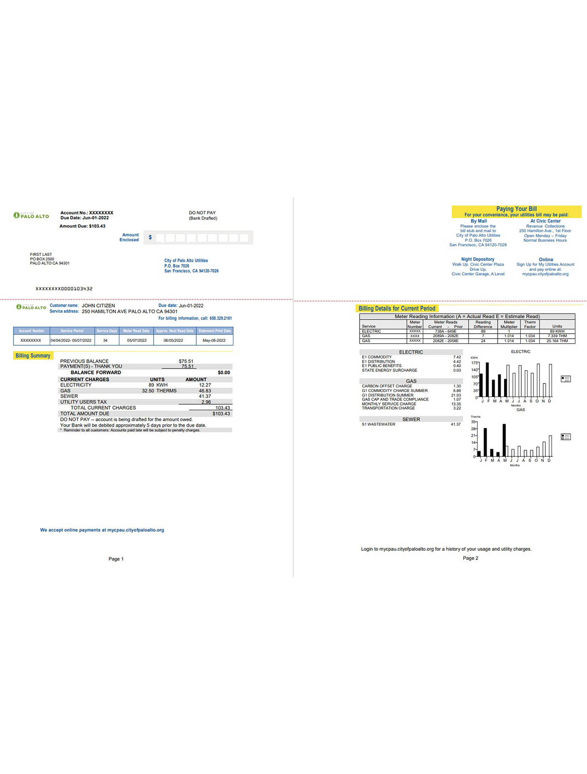 USA California Palo Alto utility bill